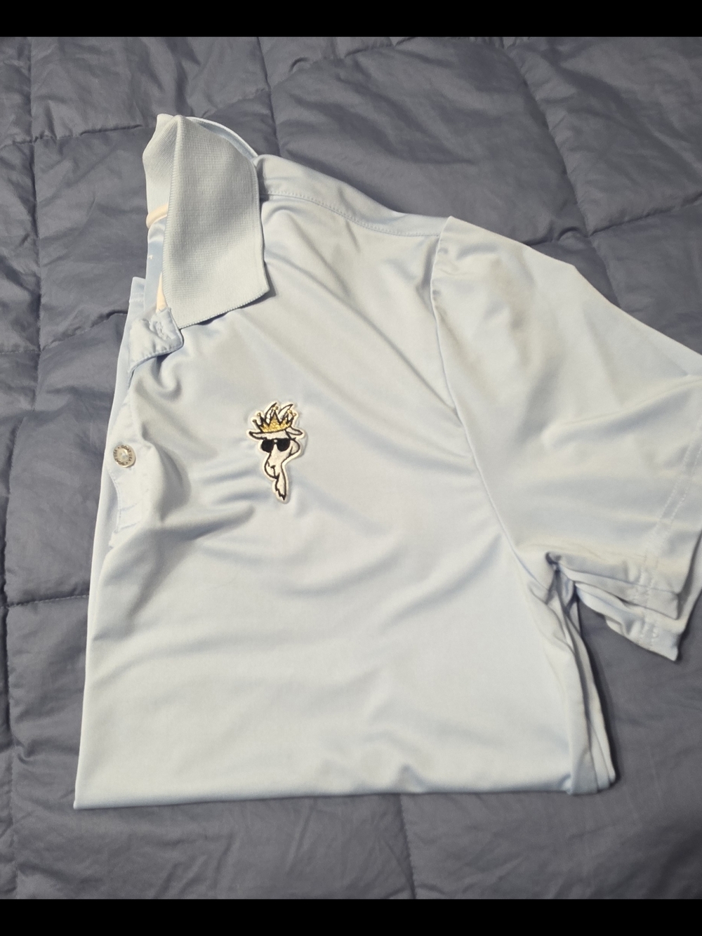 Men's Light Blue Polo Shirt with Sun Graphic Embroidery